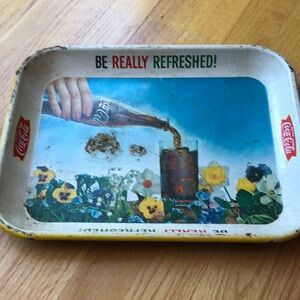 Coca-Cola Refreshing Floral Tray with Red and Blue